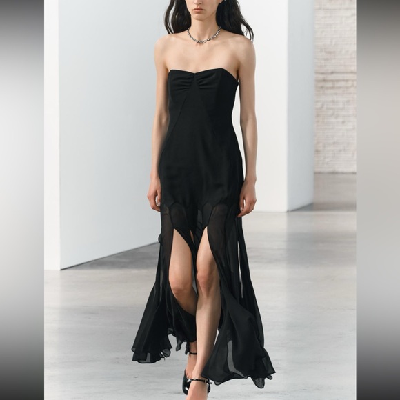 Zara limited edition celeb style semi sheer strapless dress - Picture 4 of 13